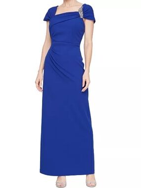 Alex Evenings Royal Blue Embellished Ruched Formal Gown Size 10 NEW